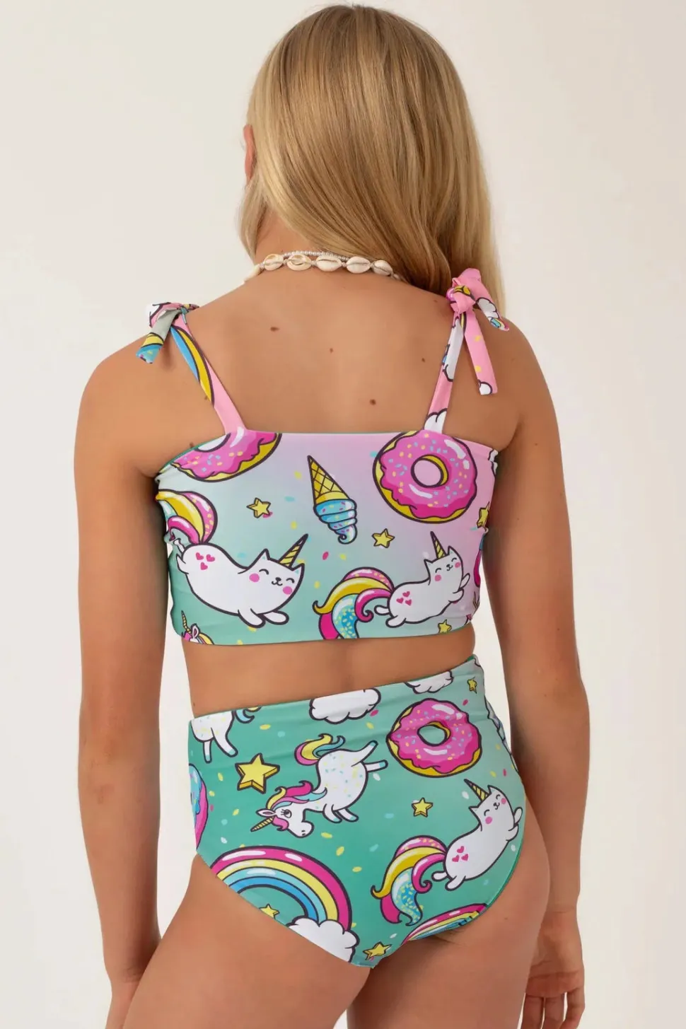 Silky Reversible Kids Bikini Top - Unicorn