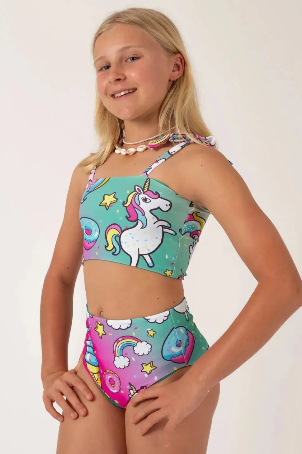 Silky Reversible Kids Bikini Top - Unicorn