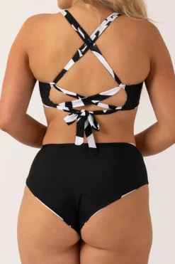 Silky Reversible Tie Back Bikini Top - Black Geo Waves