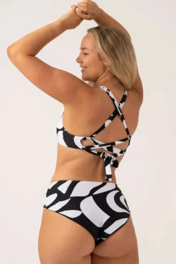 Silky Reversible Tie Back Bikini Top - Black Geo Waves