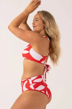 Silky Reversible Tie Back Bikini Top - Red Geo Waves