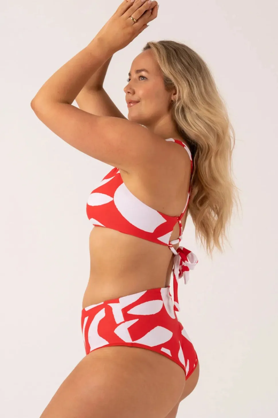 Silky Reversible Tie Back Bikini Top - Red Geo Waves