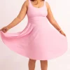 Silky Scoop Neck Comfort Crop Midi Dress W/ Pockets - Pastel Pink