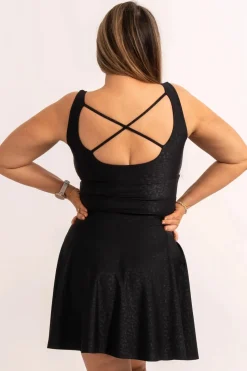 Silky Scoop Neck Comfort Crop Mini Dress - Black Exotic Touch Jag