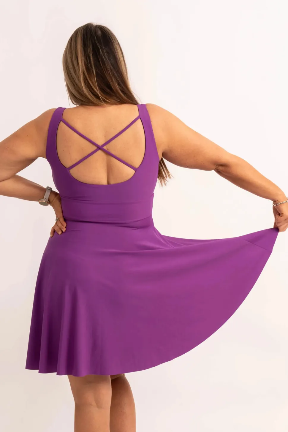 Silky Scoop Neck Comfort Crop Mini Dress - Purple