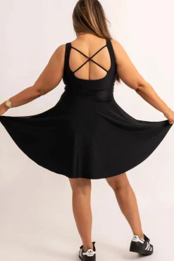 Silky Scoop Neck Comfort Crop Mini Dress - Black