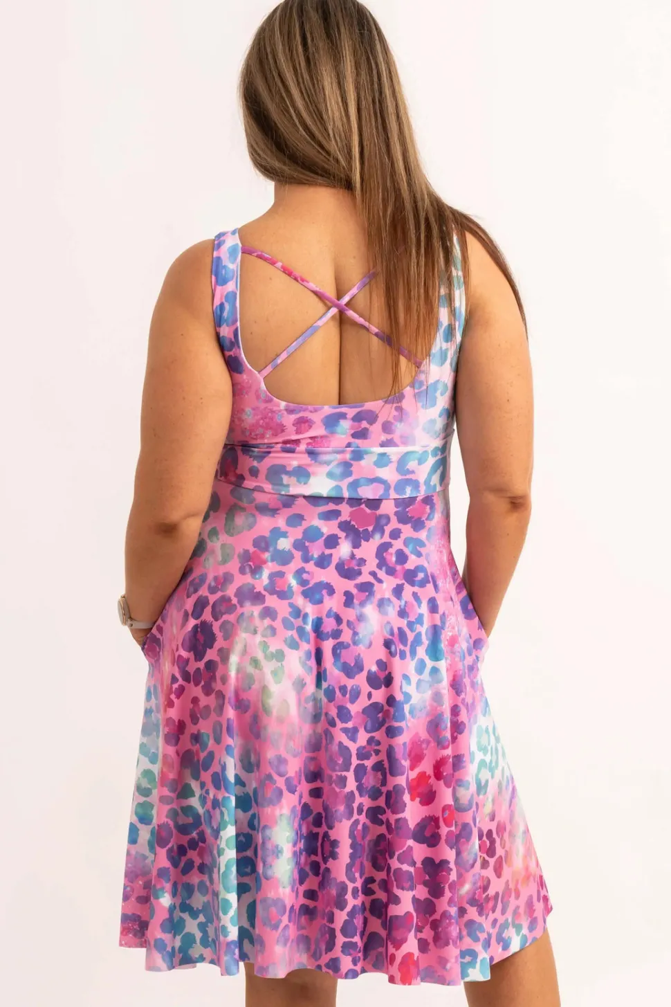 Silky Scoop Neck Comfort Crop Midi Dress W/ Pockets - Rainbow Jag