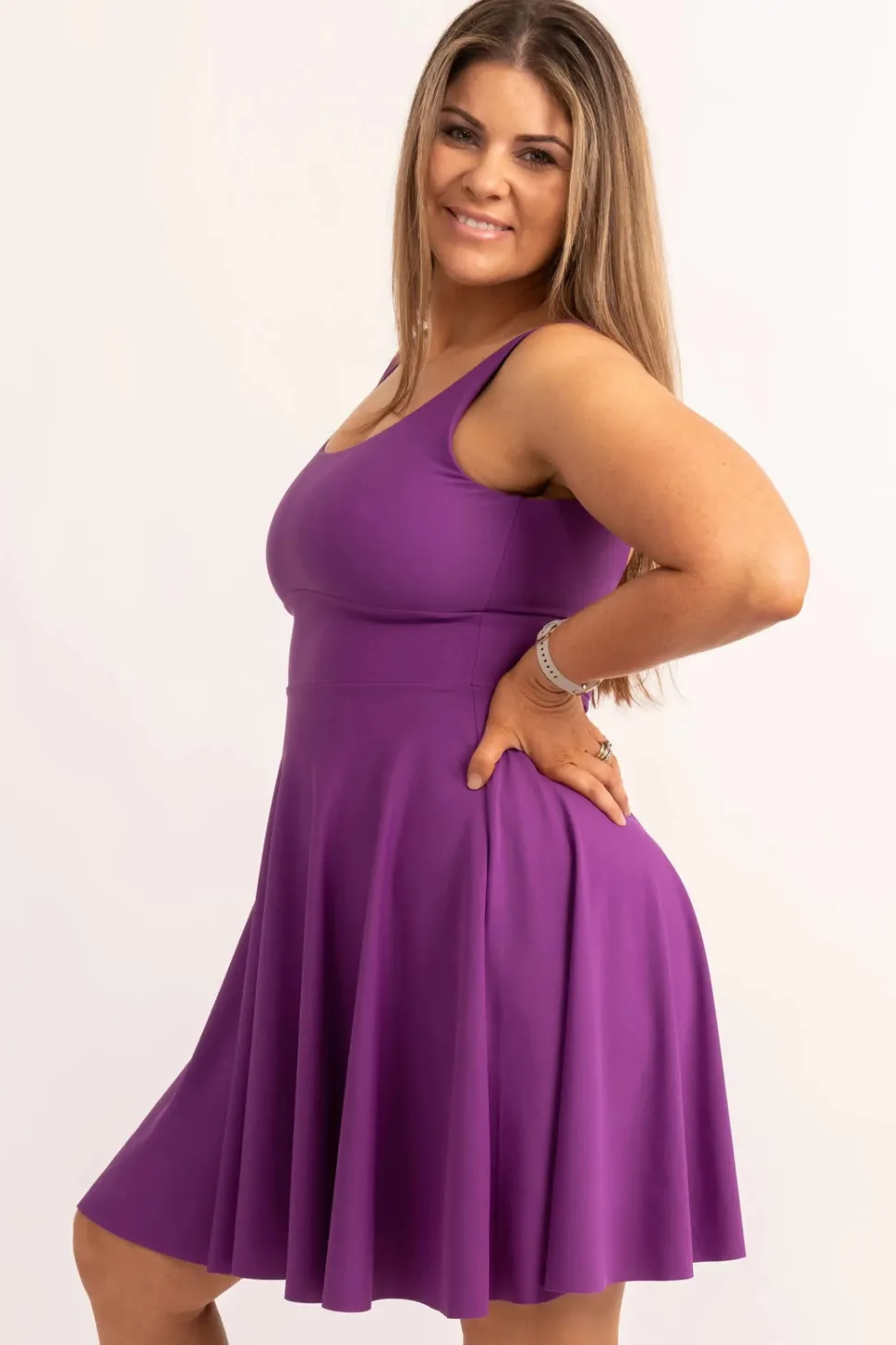 Silky Scoop Neck Comfort Crop Mini Dress - Purple