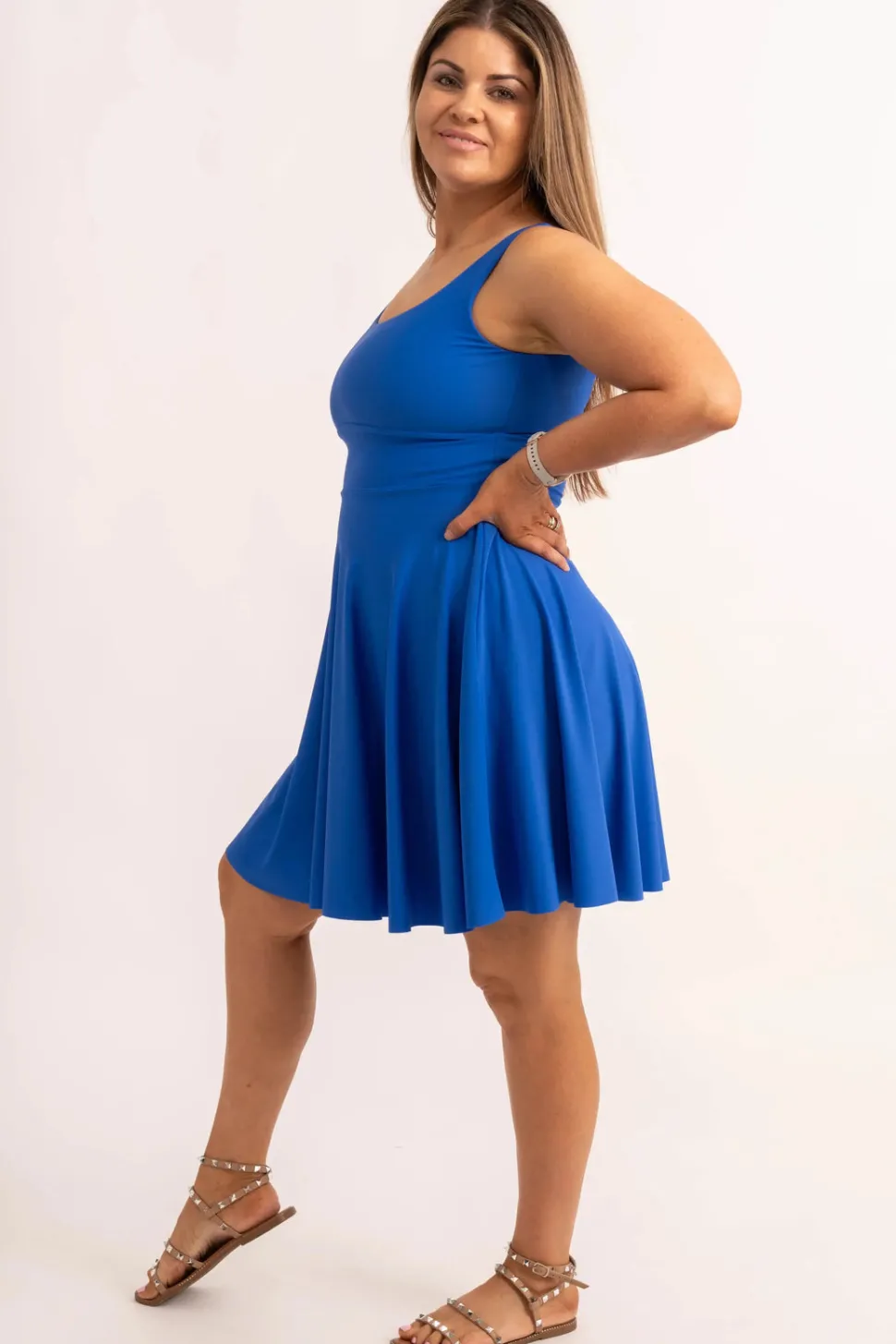 Silky Scoop Neck Comfort Crop Mini Dress - Electric Blue