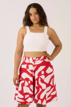 Silky Square Neck Comfort Crop Top - White