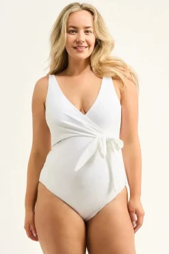 Silky Wrap One Piece W/ Extra Coverage Bottoms - White
