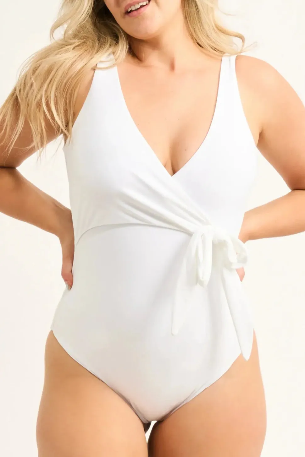Silky Wrap One Piece W/ Extra Coverage Bottoms - White