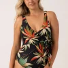 Silky Wrap Over Low Leg One Piece - Black Tropico