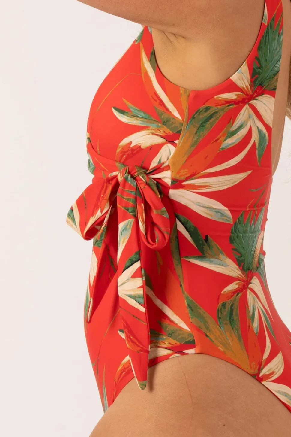 Silky Wrap Over Low Leg One Piece - Flame Tropico