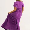 Slinky To Touch Baby Doll Tiered Maxi Dress - Purple