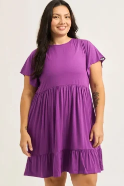 Slinky To Touch Baby Doll Tiered Mini Dress - Purple