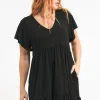 Slinky To Touch Baby Doll V Neck Tiered Mini Dress - Black