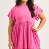 Slinky To Touch Baby Doll Tiered Mini Dress - Candy Pink