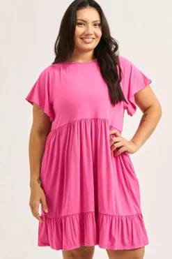 Slinky To Touch Baby Doll Tiered Mini Dress - Candy Pink