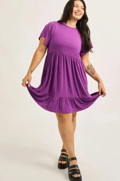 Slinky To Touch Baby Doll Tiered Mini Dress - Purple