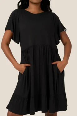Slinky To Touch Baby Doll Tiered Mini Dress - Black