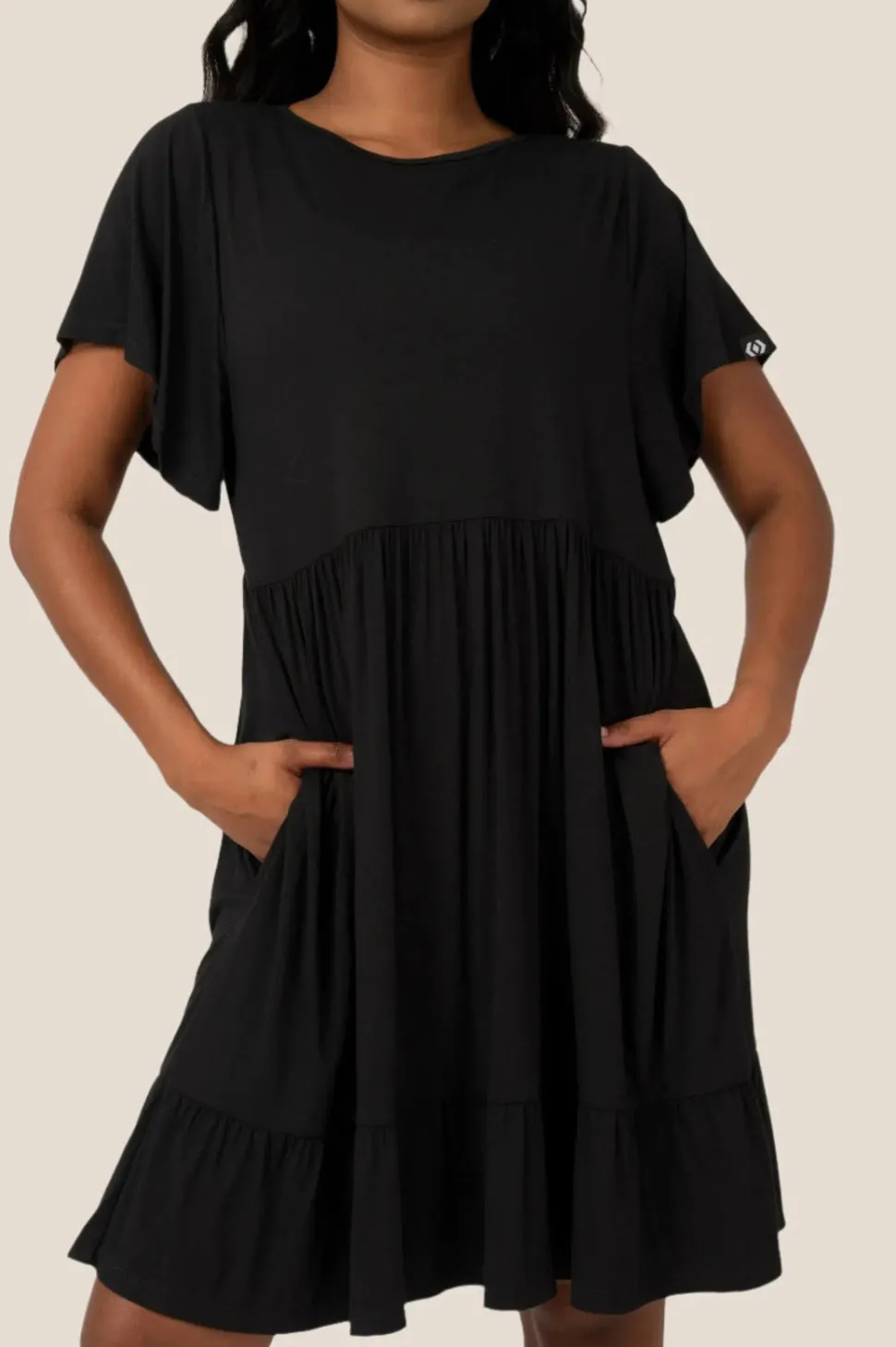 Slinky To Touch Baby Doll Tiered Mini Dress - Black
