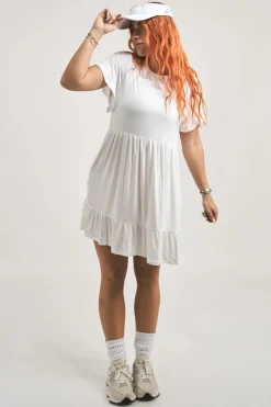 Slinky To Touch Baby Doll Tiered Mini Dress - White