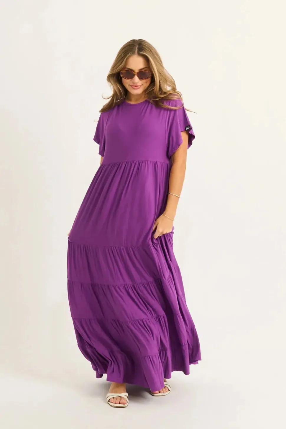 Slinky To Touch Baby Doll Tiered Maxi Dress - Purple