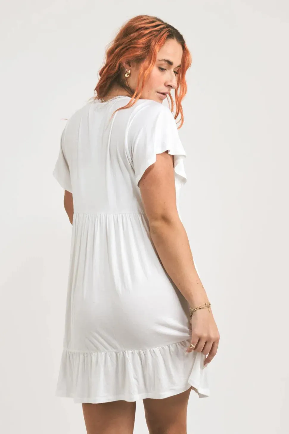 Slinky To Touch Baby Doll Tiered Mini Dress - White