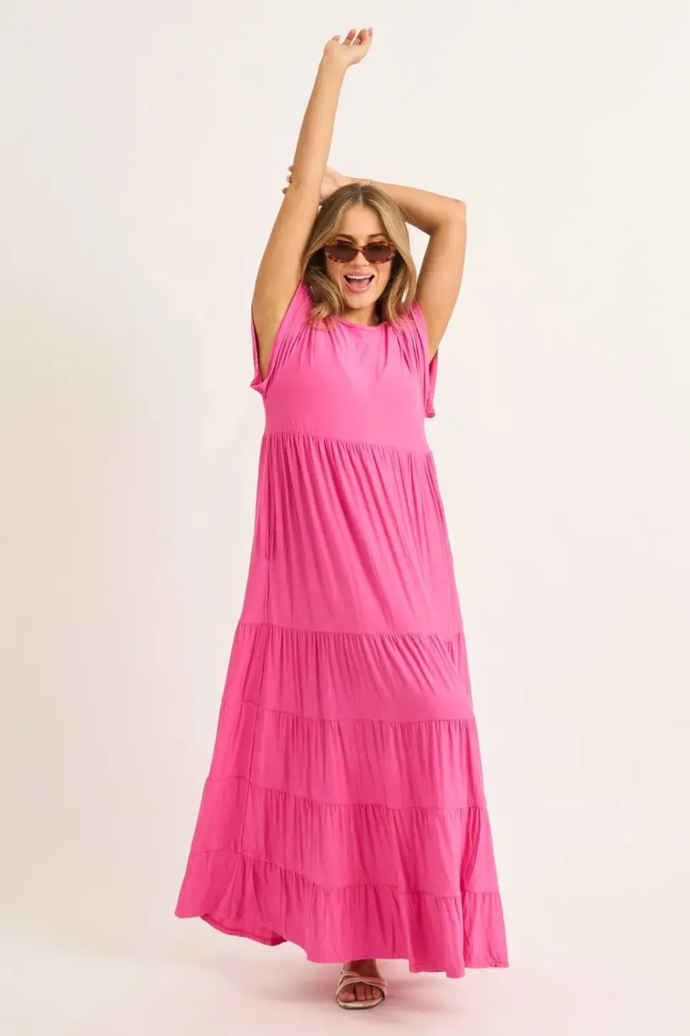 Slinky To Touch Baby Doll Tiered Maxi Dress - Candy Pink