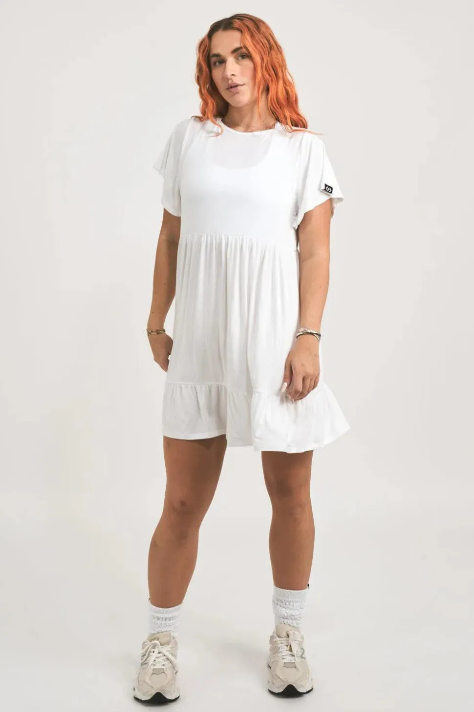 Slinky To Touch Baby Doll Tiered Mini Dress - White