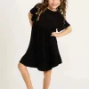 Slinky To Touch Kids Baby Doll Tiered Mini Dress - Black