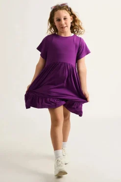 Slinky To Touch Kids Baby Doll Tiered Mini Dress - Purple