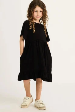Slinky To Touch Kids Baby Doll Tiered Mini Dress - Black