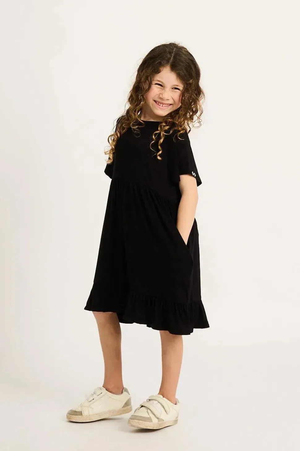 Slinky To Touch Kids Baby Doll Tiered Mini Dress - Black