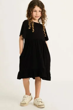 Slinky To Touch Kids Baby Doll Tiered Mini Dress - Black