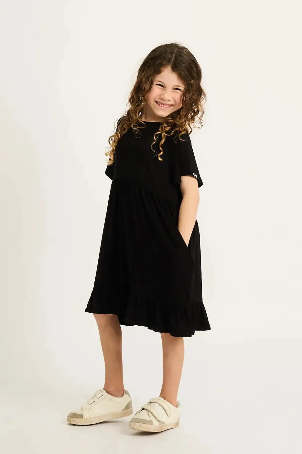 Slinky To Touch Kids Baby Doll Tiered Mini Dress - Black