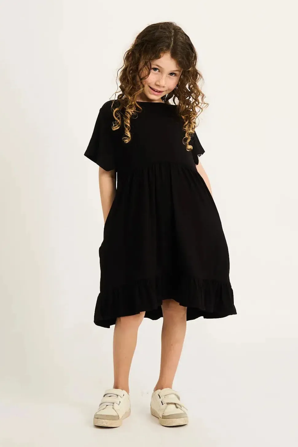 Slinky To Touch Kids Baby Doll Tiered Mini Dress - Black