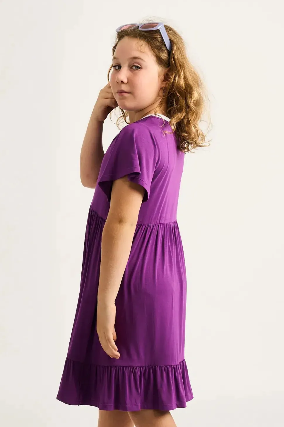 Slinky To Touch Kids Baby Doll Tiered Mini Dress - Purple