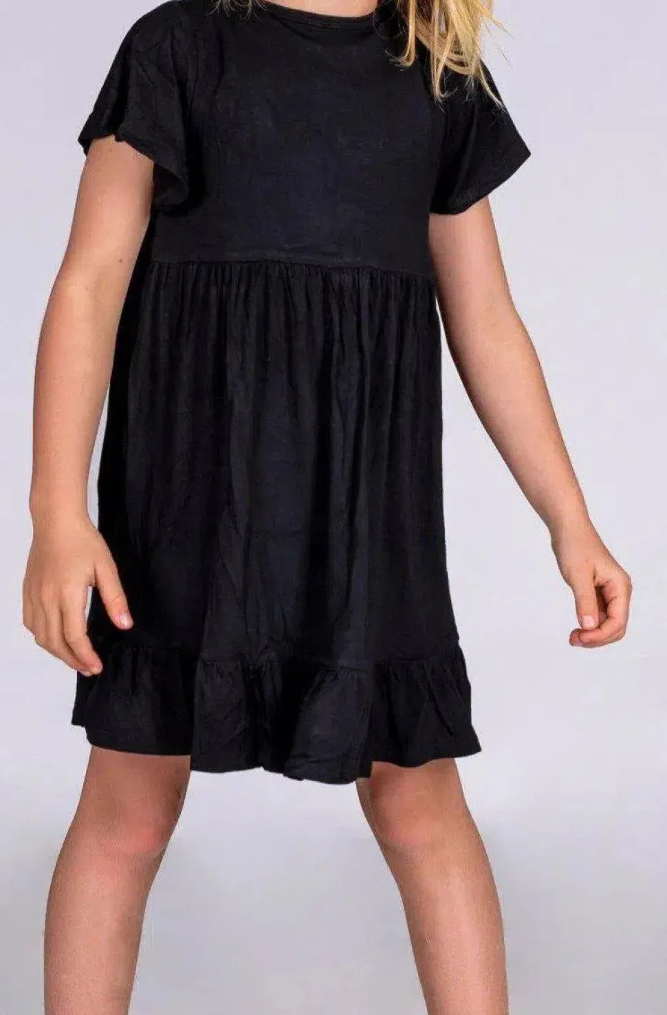 Slinky To Touch Kids Baby Doll Tiered Mini Dress - Black