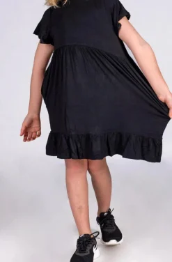 Slinky To Touch Kids Baby Doll Tiered Mini Dress - Black