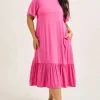 Slinky To Touch Lazy Girl Ruffle Dress - Candy Pink