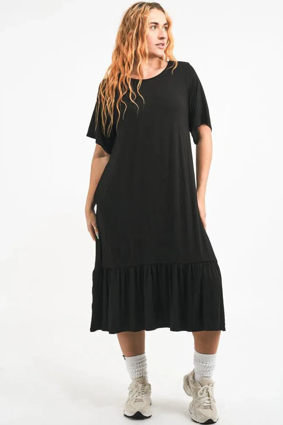 Slinky To Touch Lazy Girl Ruffle Dress - Black