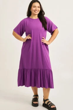 Slinky To Touch Lazy Girl Ruffle Dress - Purple
