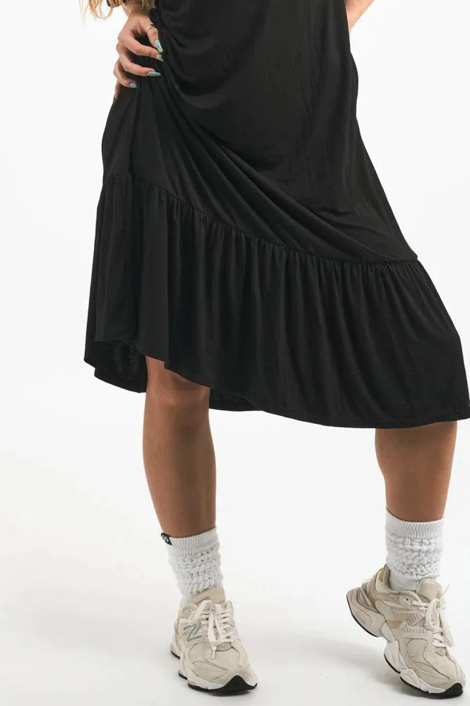 Slinky To Touch Lazy Girl Ruffle Dress - Black