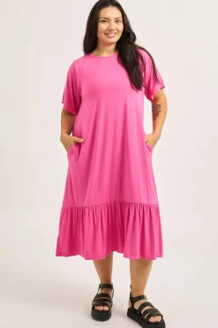 Slinky To Touch Lazy Girl Ruffle Dress - Candy Pink