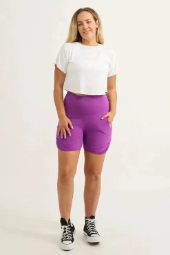 Soft To Touch Jogger Shorts W/ Pockets - Purple