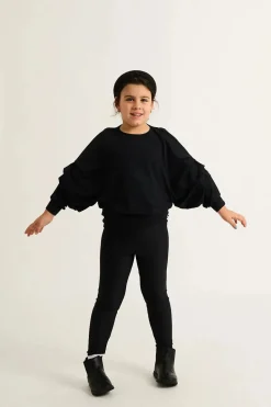 Soft To Touch Kids Batwing Cinched Sleeve Sweater - Black