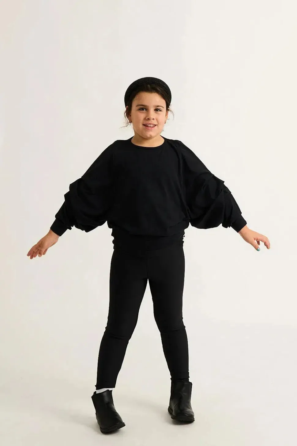 Soft To Touch Kids Batwing Cinched Sleeve Sweater - Black