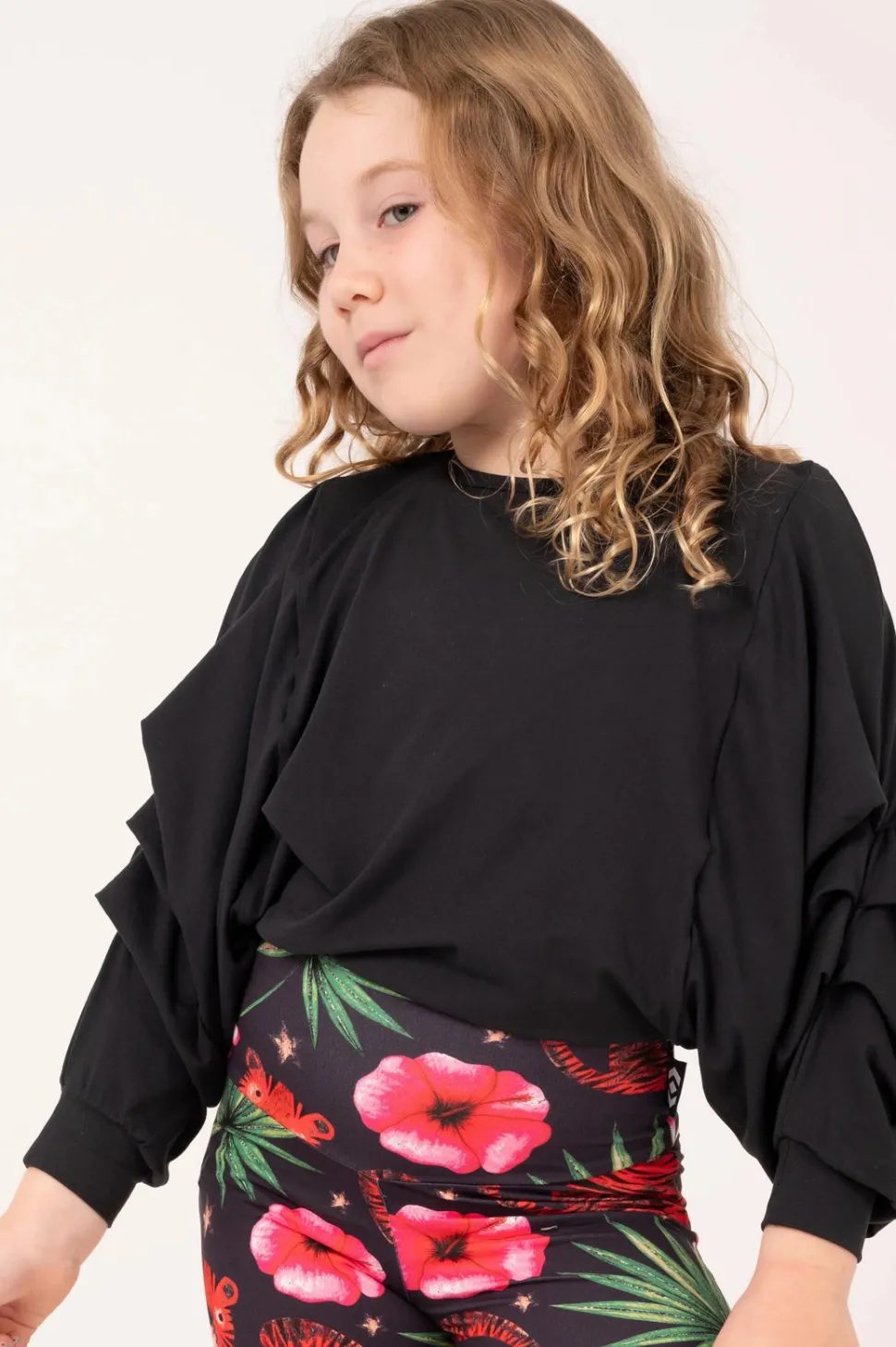Soft To Touch Kids Batwing Cinched Sleeve Sweater - Black